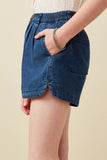 GY6957 Dark Denim Girls Denim Tencel Dolphin Shorts Side