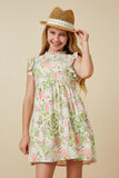 GY6988 Pink Girls Flamingo Print Smocked Ruffled Dress Front