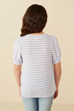 GY6996 Lavender Girls Textured Stripe Puff Sleeve Knit Top Back