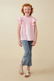 GY6998 Pink Girls Textured Smocked Ruffle Detail Tank Full Body