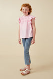 GY6998 Pink Girls Textured Smocked Ruffle Detail Tank Full Body