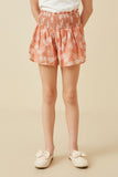 Crinkled Botanical Print Smocked Shorts