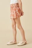 GY7006 Blush Girls Crinkled Botanical Print Smocked Shorts Side