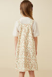 GY7086 Cream Girls Floral Corduroy Button Detail Tank Dress Back