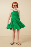 GY7188 Green Girls Tiered Ruffle Seamed Cami Dress Full Body