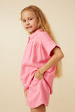 GY7189 Pink Girls Short Sleeve Collared Dolman Top Side