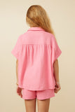 GY7189 Pink Girls Short Sleeve Collared Dolman Top Back