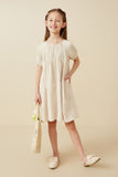 GY7223 Beige Girls Monochromatic Botanical Textured Puff Sleeve DressFull Body