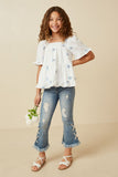 GY7224 Blue Girls All Over Daisy Embroidered Square Neck Top Full Body