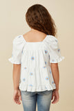 GY7224 Blue Girls All Over Daisy Embroidered Square Neck Top Back