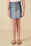 Paperbag Waist Washed Panel Denim Skirt