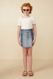 GY7232 Mid Denim Girls Paperbag Waist Washed Panel Denim Skirt Full Body