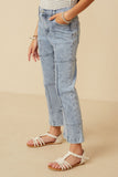 GY7235 Denim Girls Washed Paneled Detail Denim Jeans Side