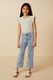 GY7235 Denim Girls Washed Paneled Detail Denim Jeans Full Body