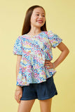 Abstract Multi Color Dot Peplum Top