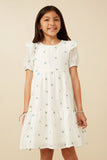 GY7277 SAGE Girls All Over Floral Embroidered Ruffled Dress Front