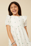 GY7277 SAGE Girls All Over Floral Embroidered Ruffled Dress Pose