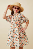 Tulip Print Dolman Sleeve Collared Dress