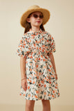 GY7281 Taupe Girls Tulip Print Dolman Sleeve Collared Dress Pose 2