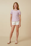 GY7290 Lavender Girls Knit Swiss Dot Square Neck Tee Full Body