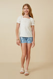 GY7290 Off White Girls Knit Swiss Dot Square Neck Tee Full Body