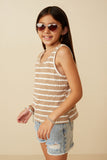 GY7294 Taupe Girls Cable Textured Striped Knit V Neck Tank Side