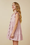 GY7296 Blush Girls Ruffled Button Down Tiered Tank Dress Side