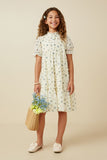 Linen Textured Ruffled Ditsy Floral Dress