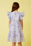 GY7313 Lavender Girls Ditsy Floral Exaggerated Ruffle Sleeve Dress Back