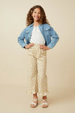 GY7327 Beige Girls Floral Elastic Waist Ruffle Hem Pants Full Body