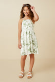 GY7339 Sage Girls Satin Floral Smocked Back Tank Dress Full Body