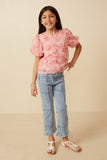 Girls Floral Textured Puff Sleeve Organza Top Full Body