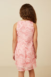 GY7358 Pink Mix Girls Floral Textured Organza Tank Dress Back