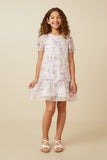 GY7360 Pink Girls Soft Organza Floral Ruffle Detail Dress Full Body