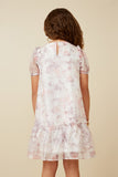 GY7360 Pink Girls Soft Organza Floral Ruffle Detail Dress Back