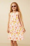 Girls Retro Floral Print Tank Dress Pose