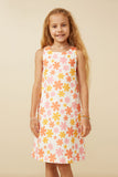 Girls Retro Floral Print Tank Dress Front