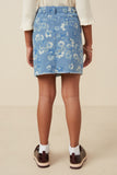 GY7369 Light Denim Girls Floral Printed Denim Skirt Back