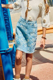 GY7369 Light Denim Girls Floral Printed Denim Skirt Editorial