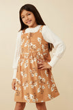 Button Detail Floral Print Corduroy Dress