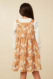 Girls Button Detail Floral Print Corduroy Dress Back