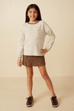 Girls Soft Stripe Knit Contrast Banded Long Sleeve Tee Full Body