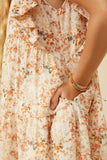 GY7413 Rust Girls Textured Floral Bubble Ruffled Dress Detail