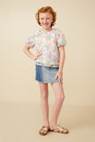 GY7415 Pink Mix Girls Sequined Floral Applique Bubble Sleeve Top Full Body