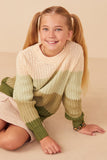 GY7462 Olive Girls Color Block Low Gauge Mock Neck Sweater Pose