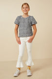 Girls Waffle Textured Puff Sleeve Top Full Body