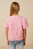 Girls Waffle Textured Puff Sleeve Top Back