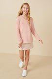 GY7522 Blush Girls Mohair V Neck Sweater Top Full Body 2