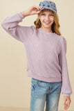 Girls Ribbed Knit Banded Detail Mock Neck Top Front