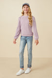 Girls Ribbed Knit Banded Detail Mock Neck Top Full Body